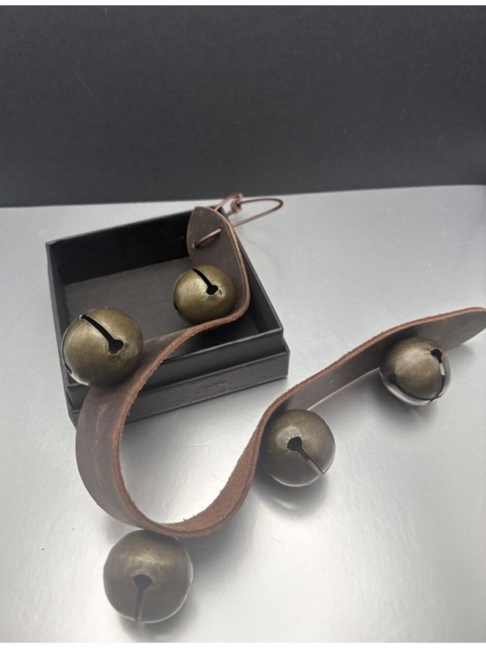 Rustic Red Door Co. Hanging Jingle Sleigh Bells on Leather Strap for Door Knob